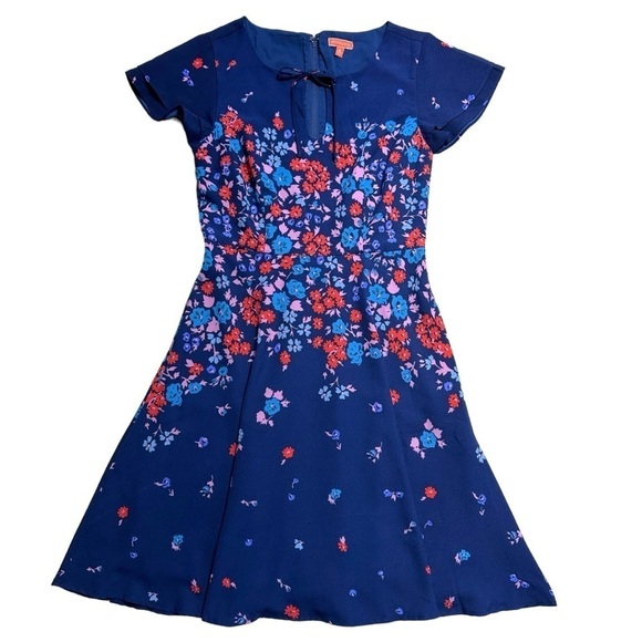 Modcloth Personality First Navy Blue Floral Print A-Line Dress US M - Picture 1 of 8